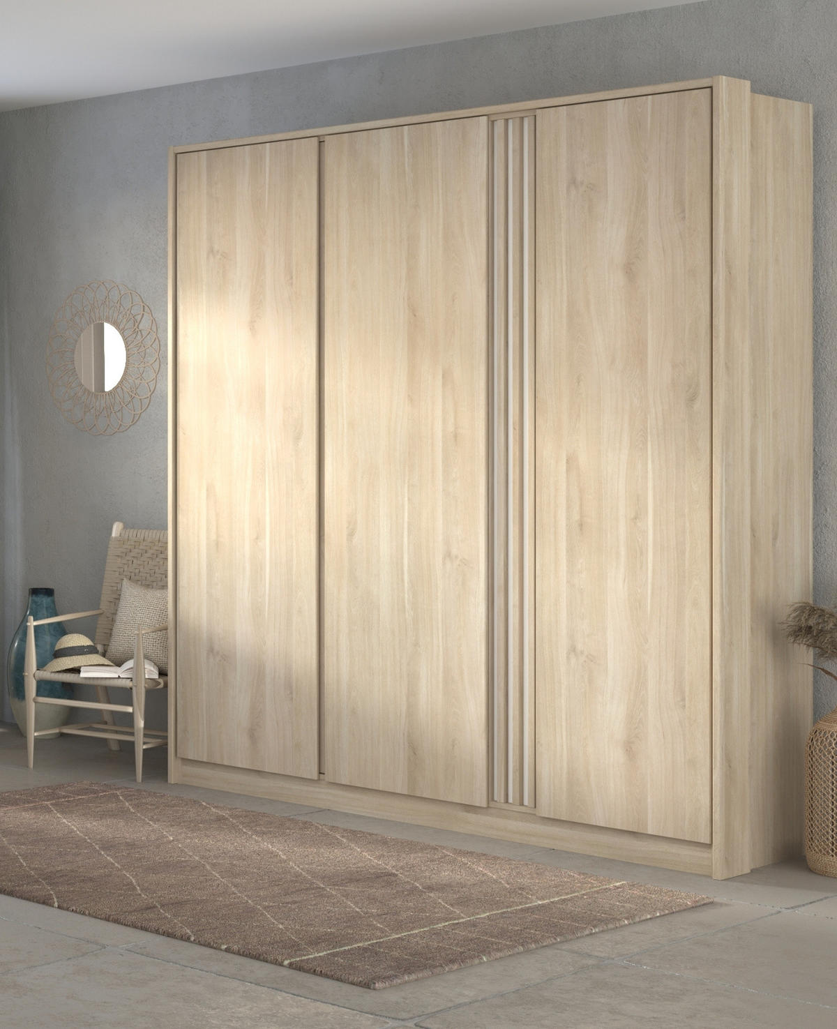 SCHLAFZIMMER komplett Set Stauraumbett 160x200 und Kleiderschrank - Eichefarben, Holz/Holzwerkstoff (160/203/200cm) - Parisot Meuble