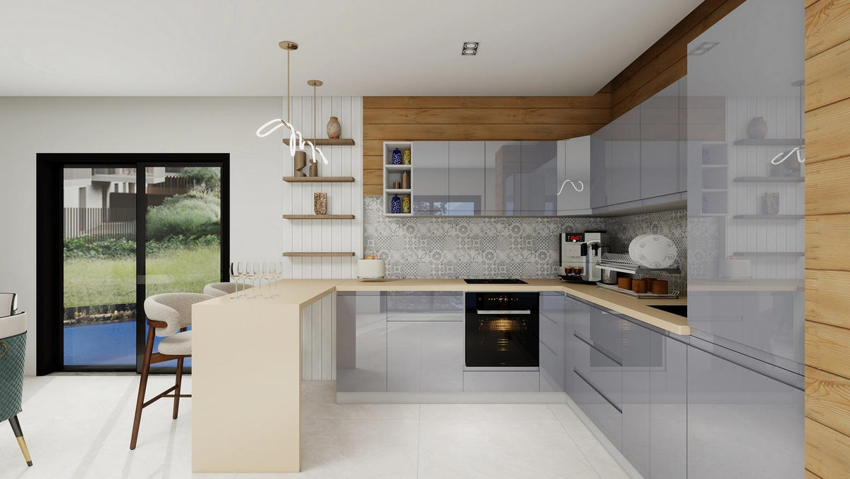 WINKELKÜCHE 240 cm x 280 cm - Aspen KA11-M280 - in Grau/Hochglanz - Grau, Holz (520/212/58cm)