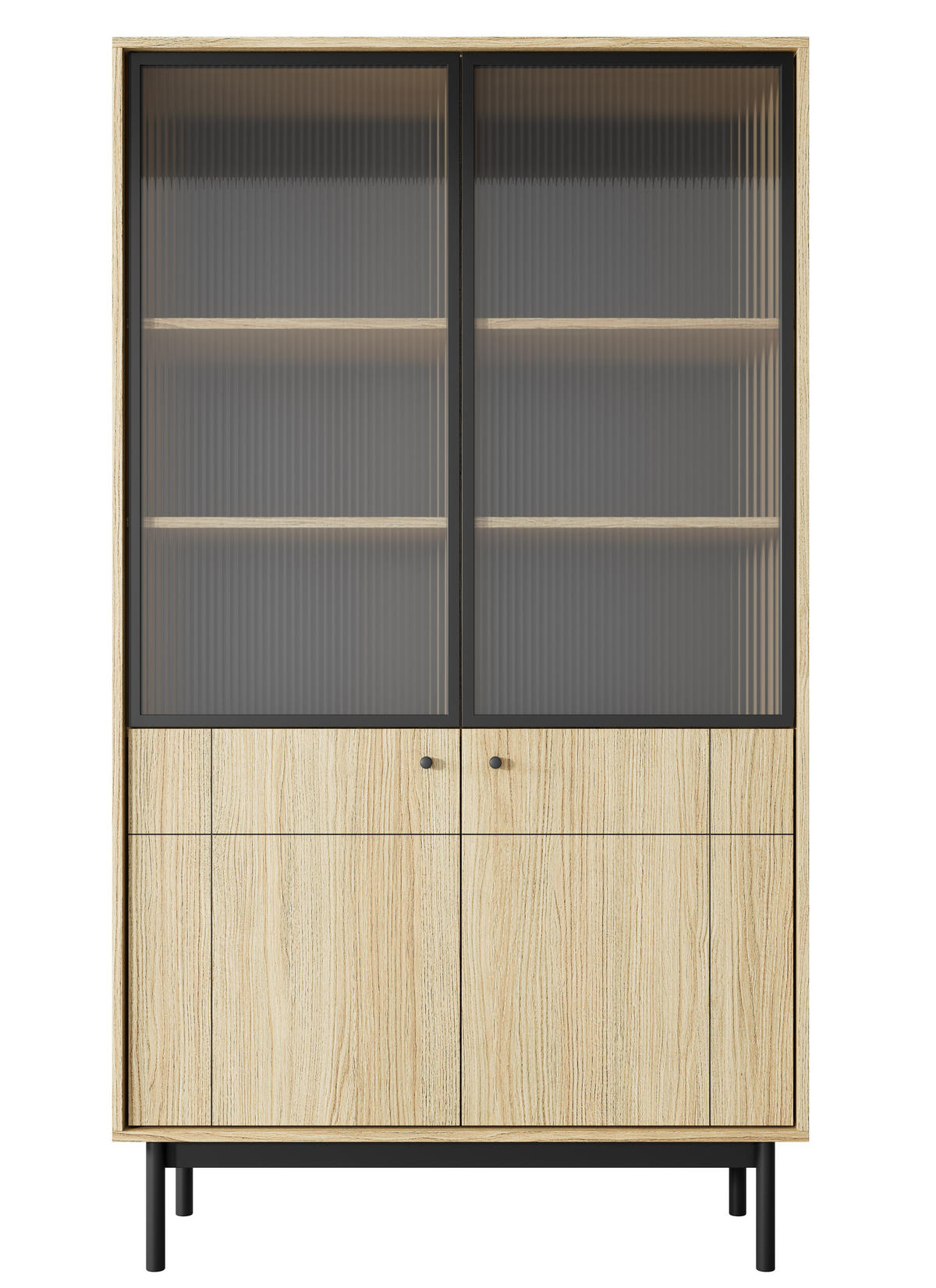 VITRINE 100 cm Lunaris 2 Türen, geriffelter Glasfront, Eiche Linea - Eichefarben, Holz (103/185/39cm) - Emporius