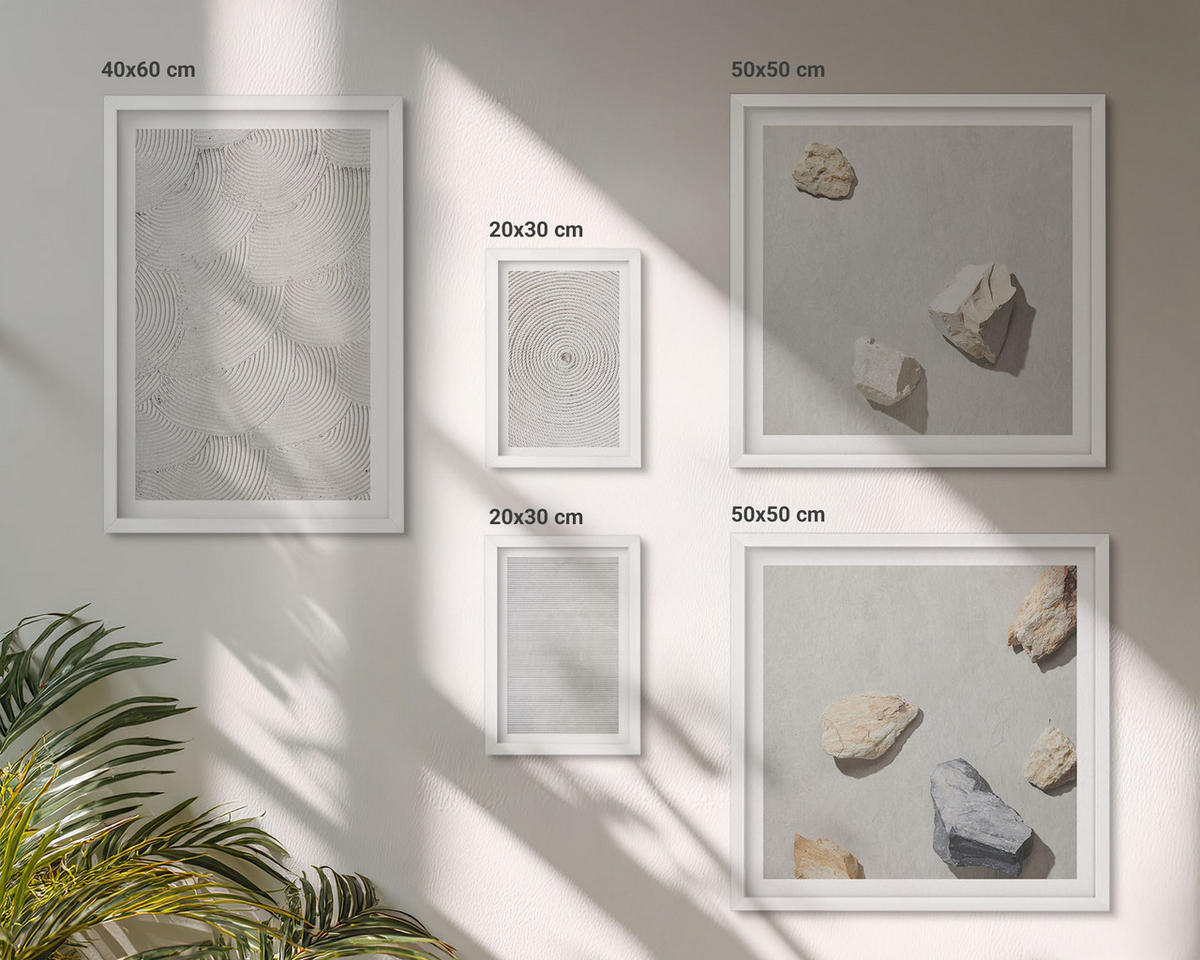 WANDBILDER 5er-Set - 50x50 cm & 20x30 cm & 40x60 cm Weißer Rahmen - Geometrische Pappsteine - Weiß, Kunststoff (40/60cm) - ArtPrintCave
