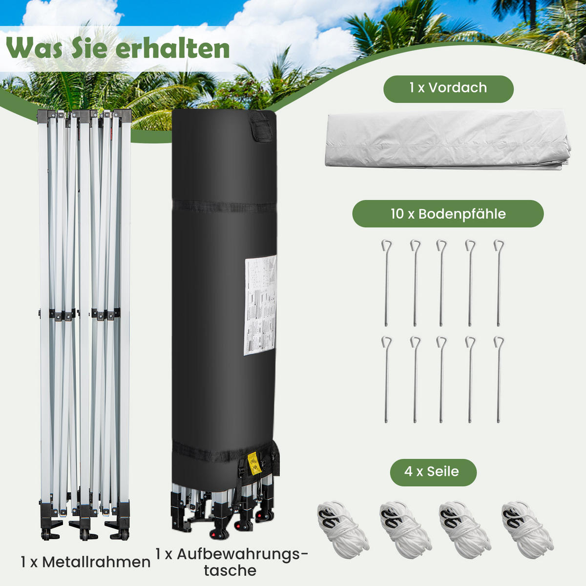 FALTPAVILLON 3x6m Weiß - Weiß, Kunststoff (300/330/600cm) - COSTWAY