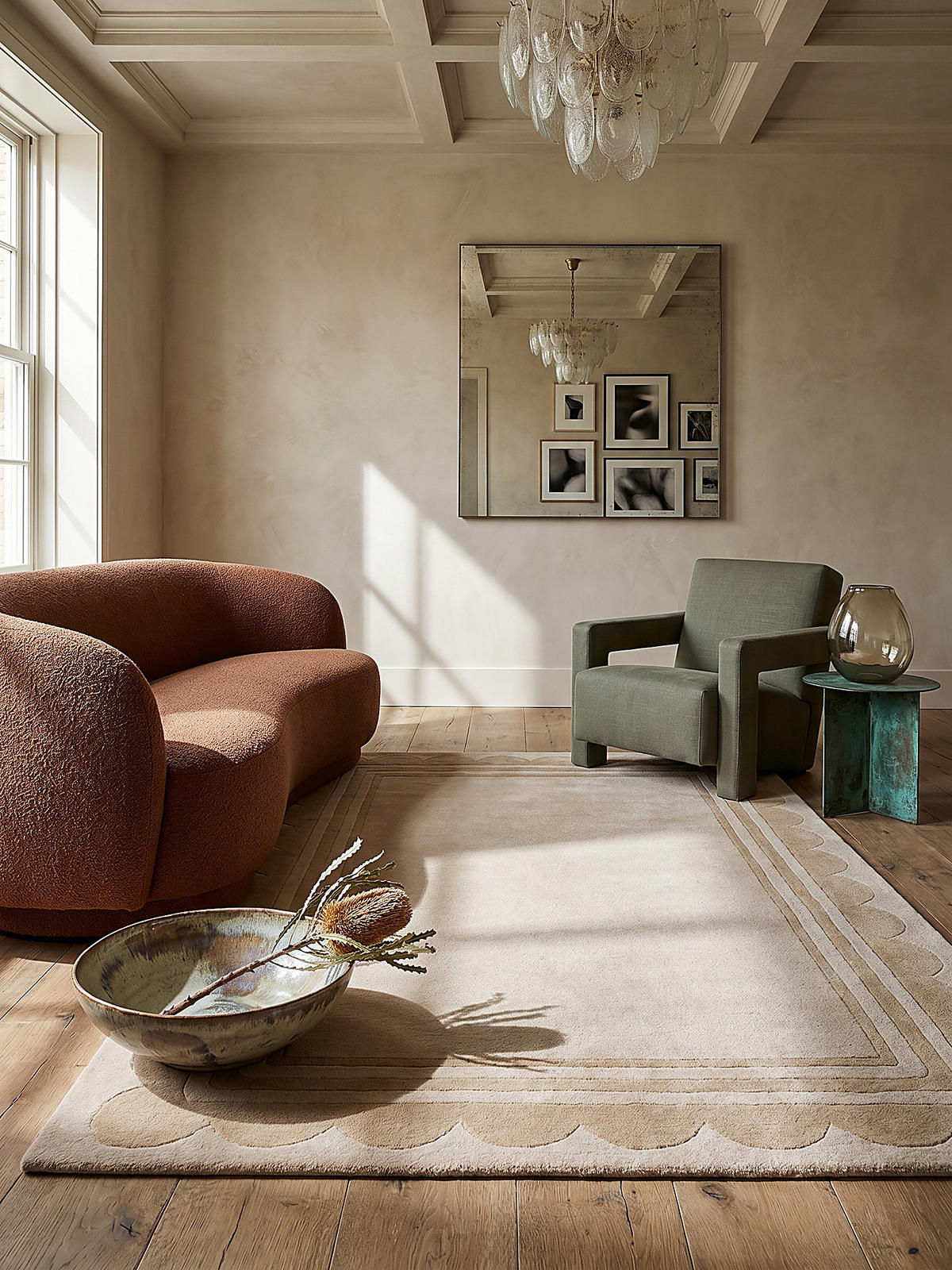 WOLLTEPPICH Grafisches Muster, Rahmen, Wohnzimmer schmutzabweisend Beige Rechteckig 120x170 - Beige, Textil (170/120cm) - KADIMA DESIGN