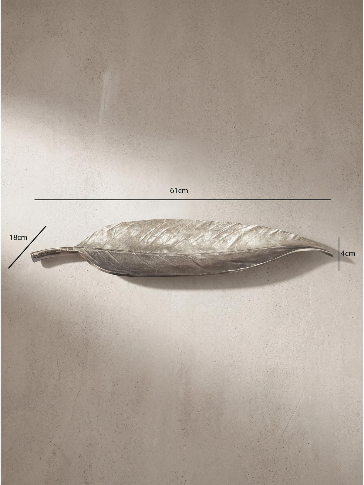 DEKOSCHALE SUBIACO, Aluminium, handgefertigt, Silber, 61 x 18 x 4 cm - Silberfarben, Metall (4cm) - KADIMA DESIGN