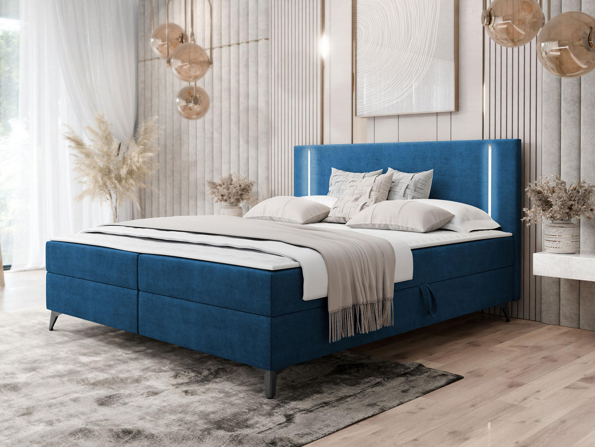 BOXBETT Ono 2 - Blau/Schwarz, Holz/Textil (180/200cm) - MIRJAN24