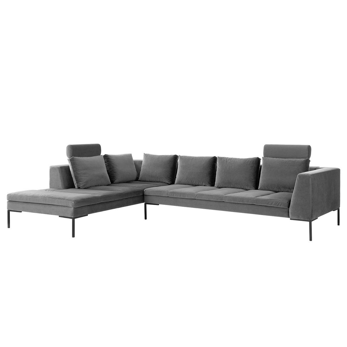 ECKSOFA mit Ottomane - Schwarz/Grau, Textil/Metall (319/230cm) - home24