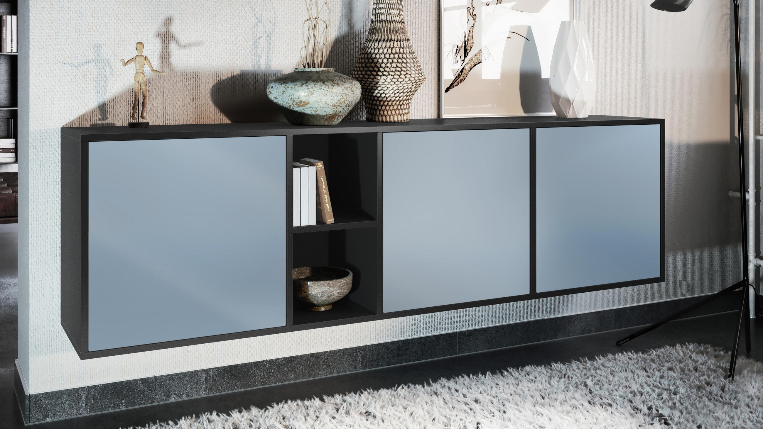SIDEBOARD Cuba Türen in Denim - Pastellblau, Holzwerkstoff (182/53/35cm) - Vladon