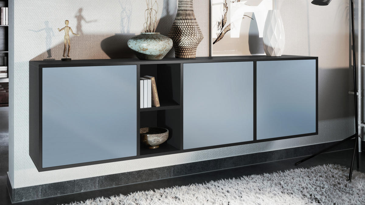 SIDEBOARD Cuba Türen in Denim - Pastellblau, Holzwerkstoff (182/53/35cm) - Vladon