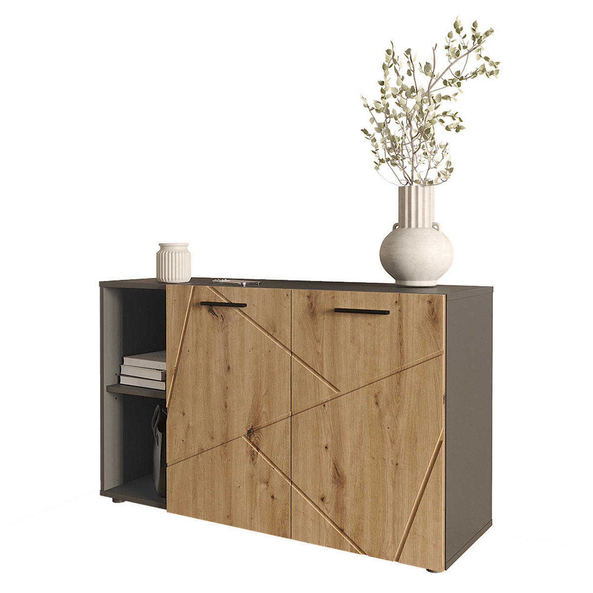 SCHUHSCHRANK Irma Anthrazit/Artisan 106 x 63 cm mit 2 Türen - Anthrazit, Holzwerkstoff (106/63/37cm) - Vicco