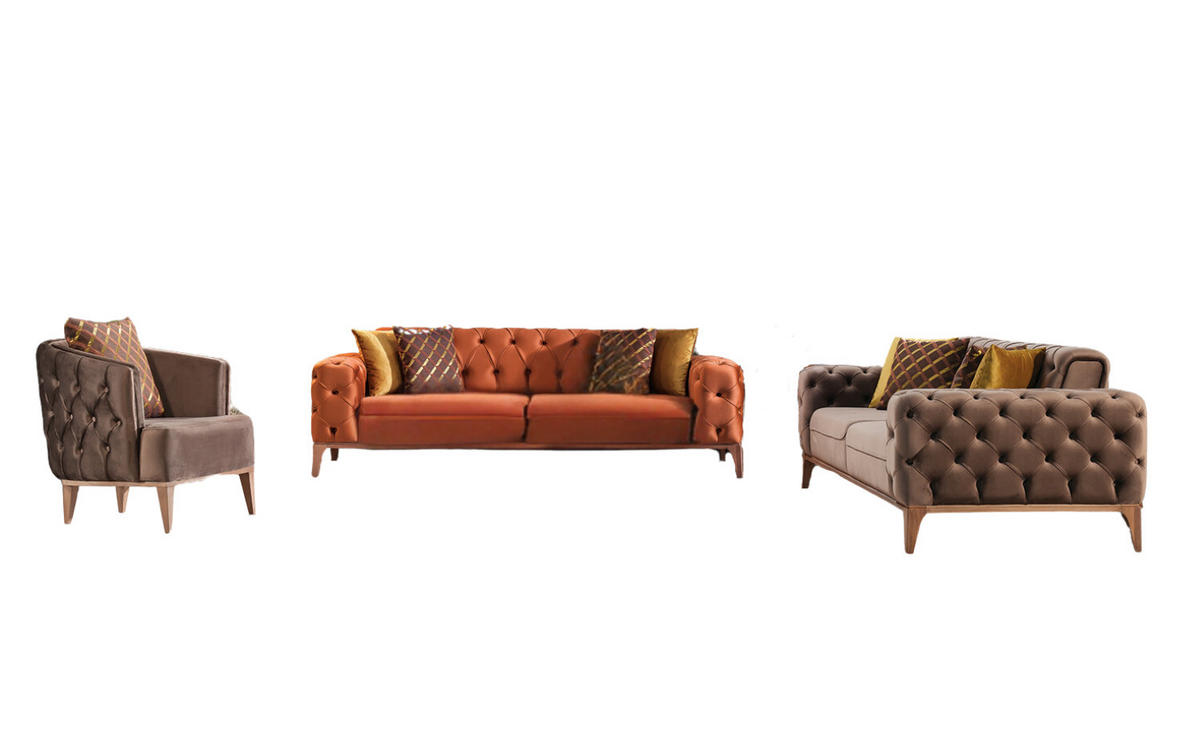 SITZGARNITUR Roma Braun-Terracotta Stellvariante:2+2+1 - Grau, Holz (180/81/103cm) - Villa Möbel