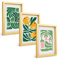 BILDER SET 3er Set - 20x30 cm Goldrahmen - Minimalistische Pflanzenmuster - Goldfarben, Kunststoff (20/30cm) - TULUP