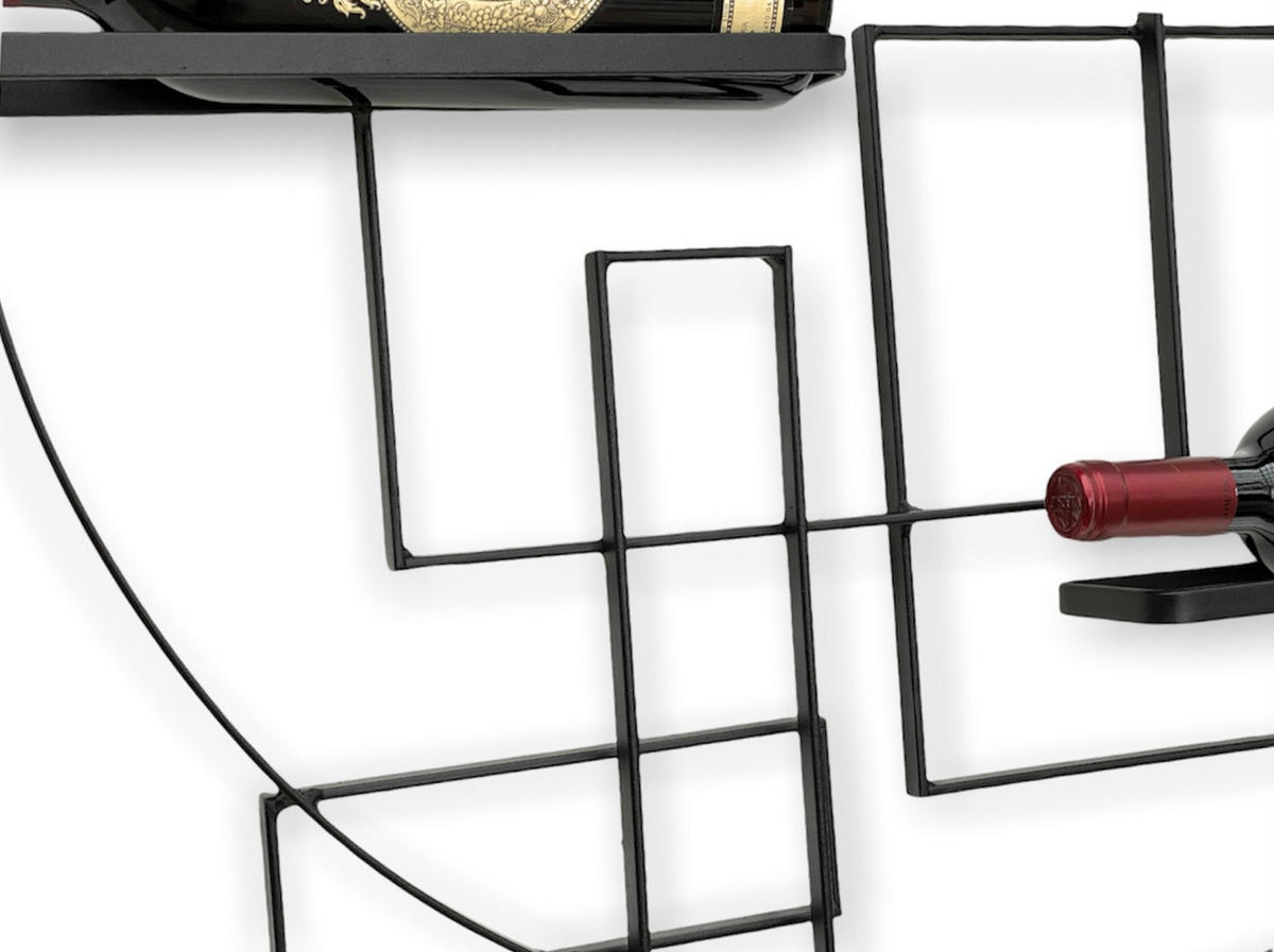 WEINREGAL für 4 Flaschen 80 cm Wand Metall Schwarz "Pi4" - Schwarz, Metall (80/75/10cm) - DanDiBo