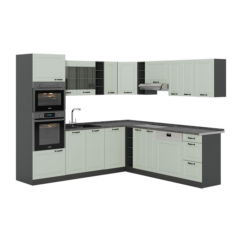 ECKKÜCHE R-Line, Mint Landhaus/Anthrazit, 247 x 237 cm - Anthrazit/Grün, Holzwerkstoff (247/206.8/60cm) - Vicco