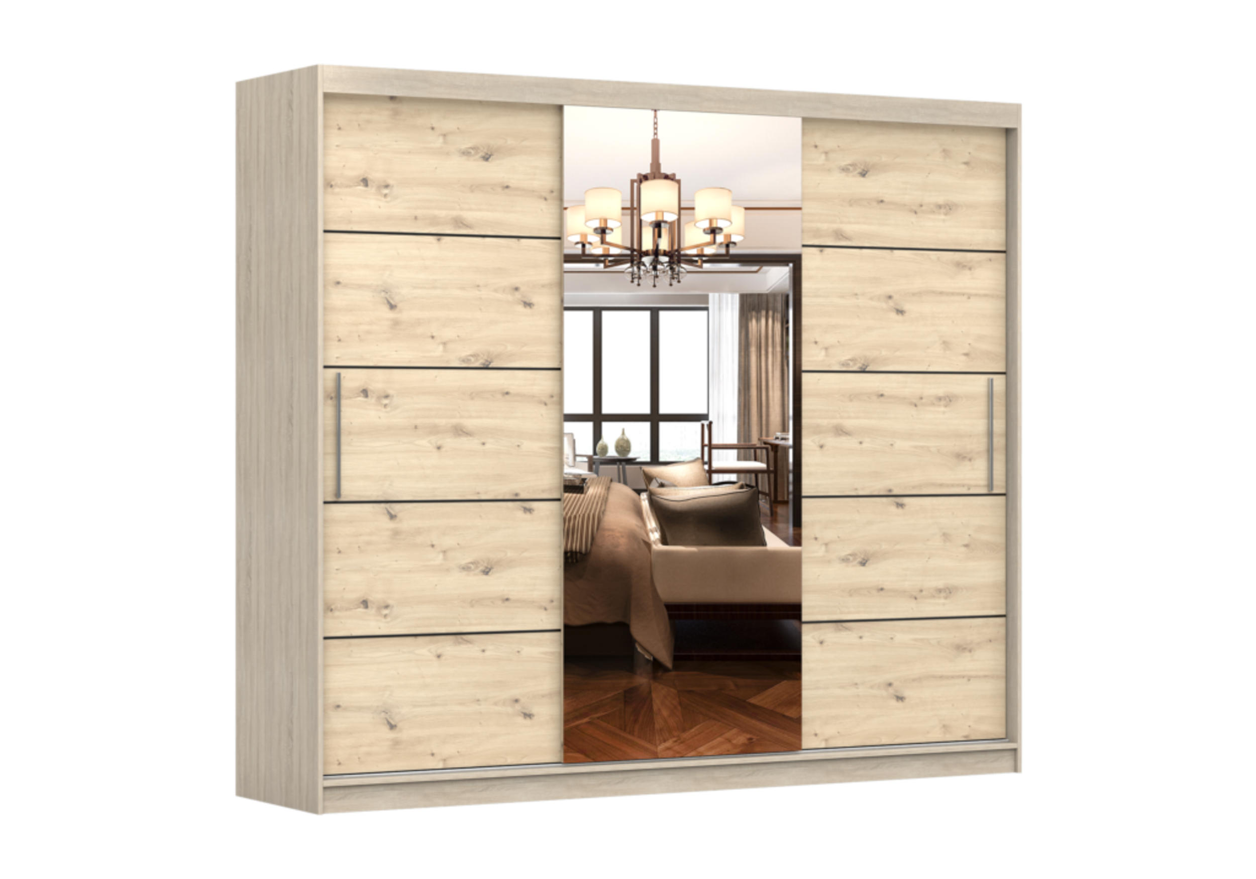 SCHIEBETÜRENSCHRANK - Kleiderschrank Elba I - Sonoma + Artisan - Eiche Artisan/Sonoma Eiche, Holzwerkstoff/Metall (250/218/61cm) - Möblo
