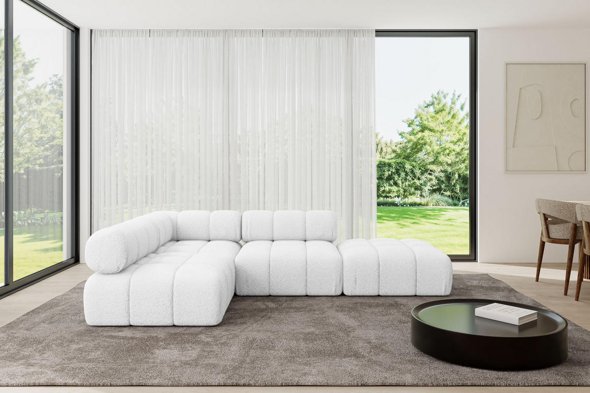 ECKSOFA modulares Sofa Favio-L1 - 285x190x70 cm Weiß Bouclé - Weiß, Holzwerkstoff/Textil (285/190cm) - ALTDECOR