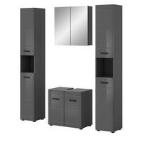 BADMÖBEL-SET grau Hochglanz 4-teilig, Komplettset mit Soft-Close - Grau, Glas/Holzwerkstoff (150/190/34cm) - Inn.Furn