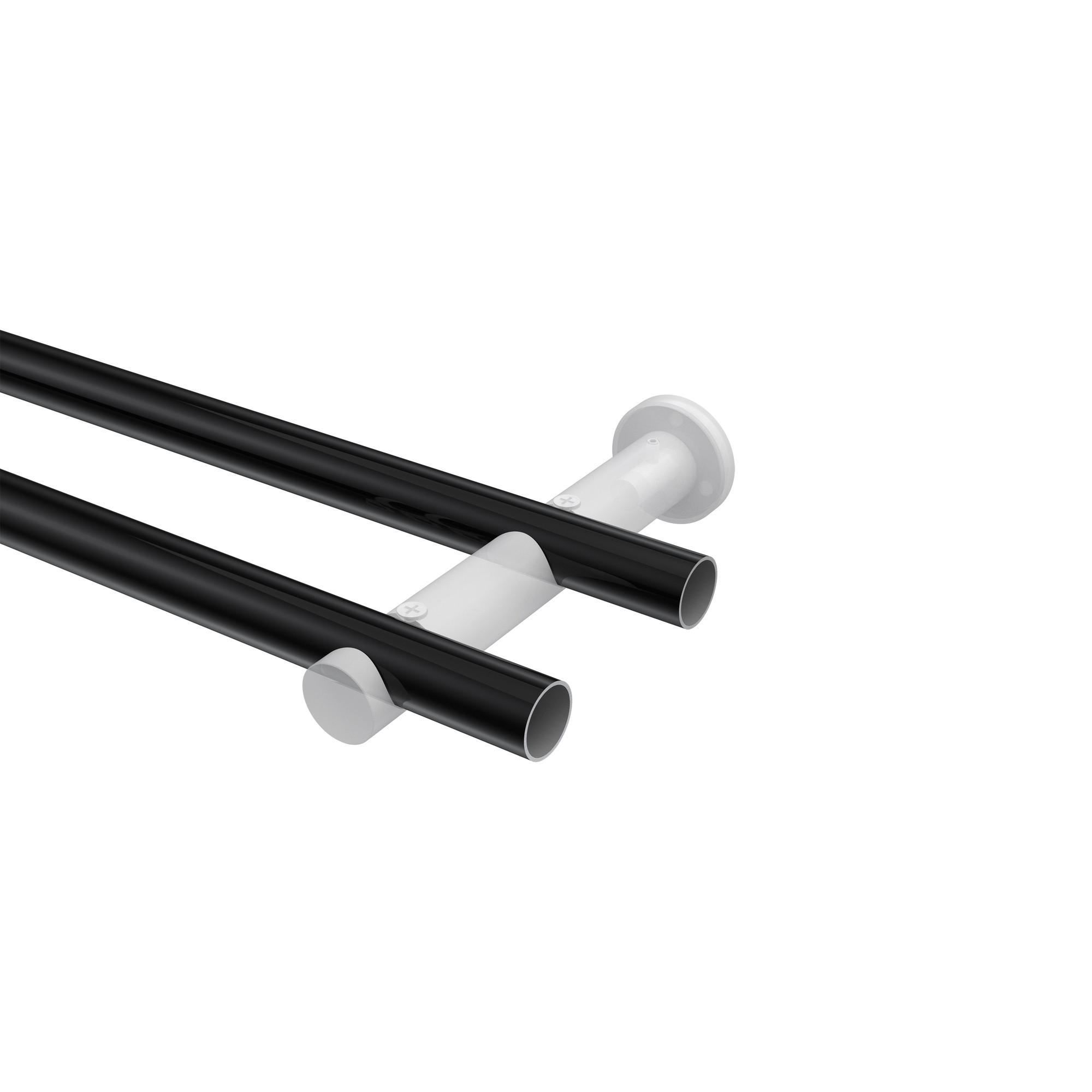 GARDINENSTANGE Platon Santo 420 cm (geteilt in 3 x 140 cm), 2-läufig (ohne Ringe), 20 mm Ø Schwarz - Schwarz, Metall (420cm) - INTERDECO