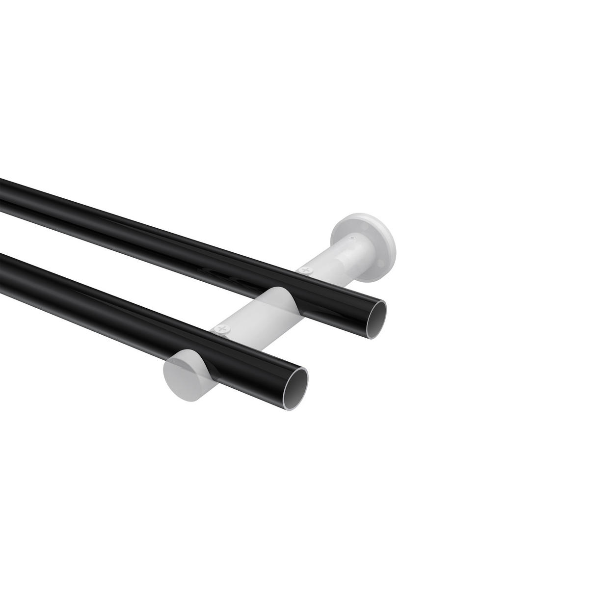 GARDINENSTANGEN-SET Platon Mavell 420 cm (geteilt in 3 x 140 cm), 2-läufig (ohne Ringe), 20 mm Ø Schwarz - Chromfarben/Schwarz, Metall (420cm) - INTERDECO