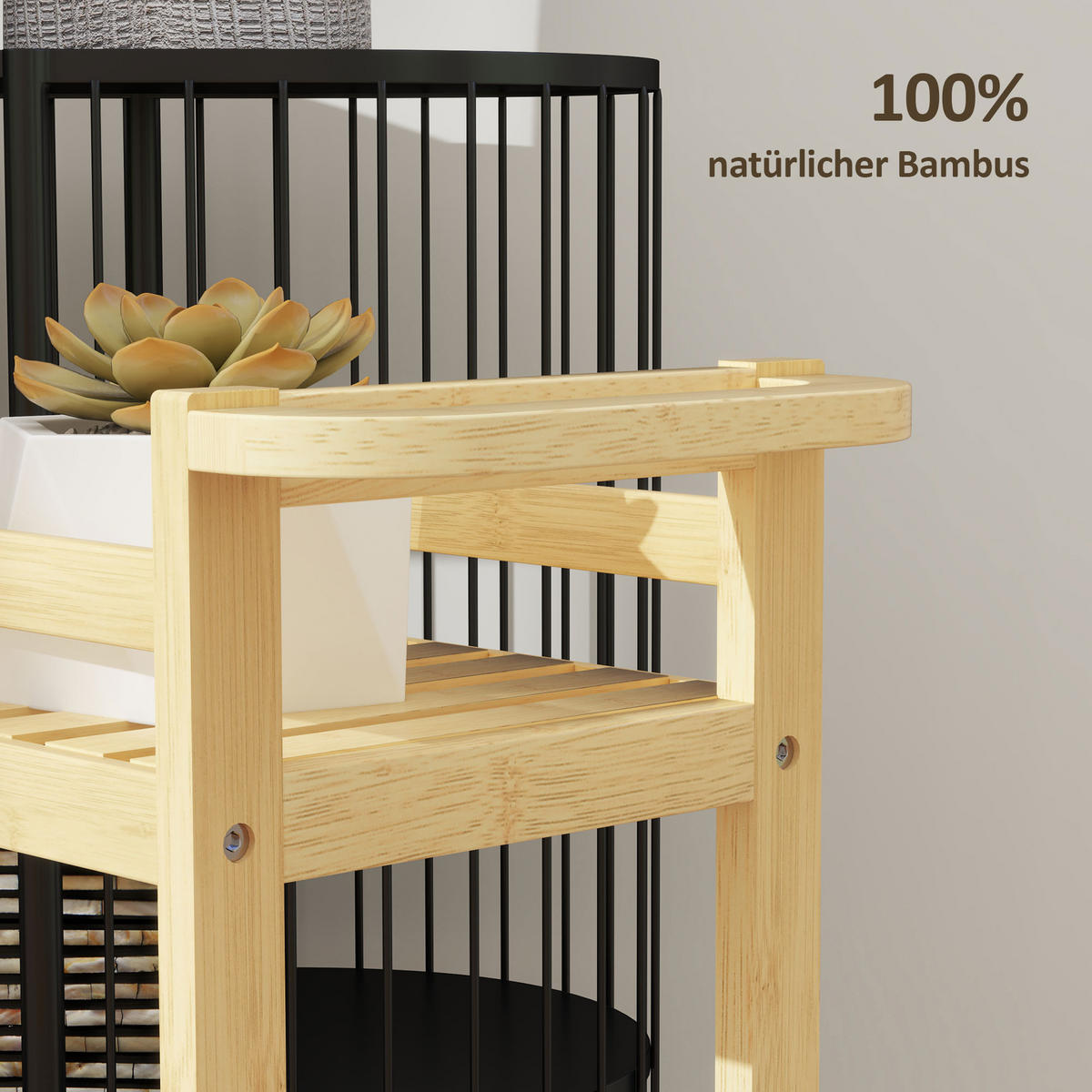 SERVIERWAGEN aus Bambus, 3-stöckiger, 55 x 20 x 75 cm, Naturholz - Naturfarben, Naturmaterialien (55/75/20cm) - HOMCOM
