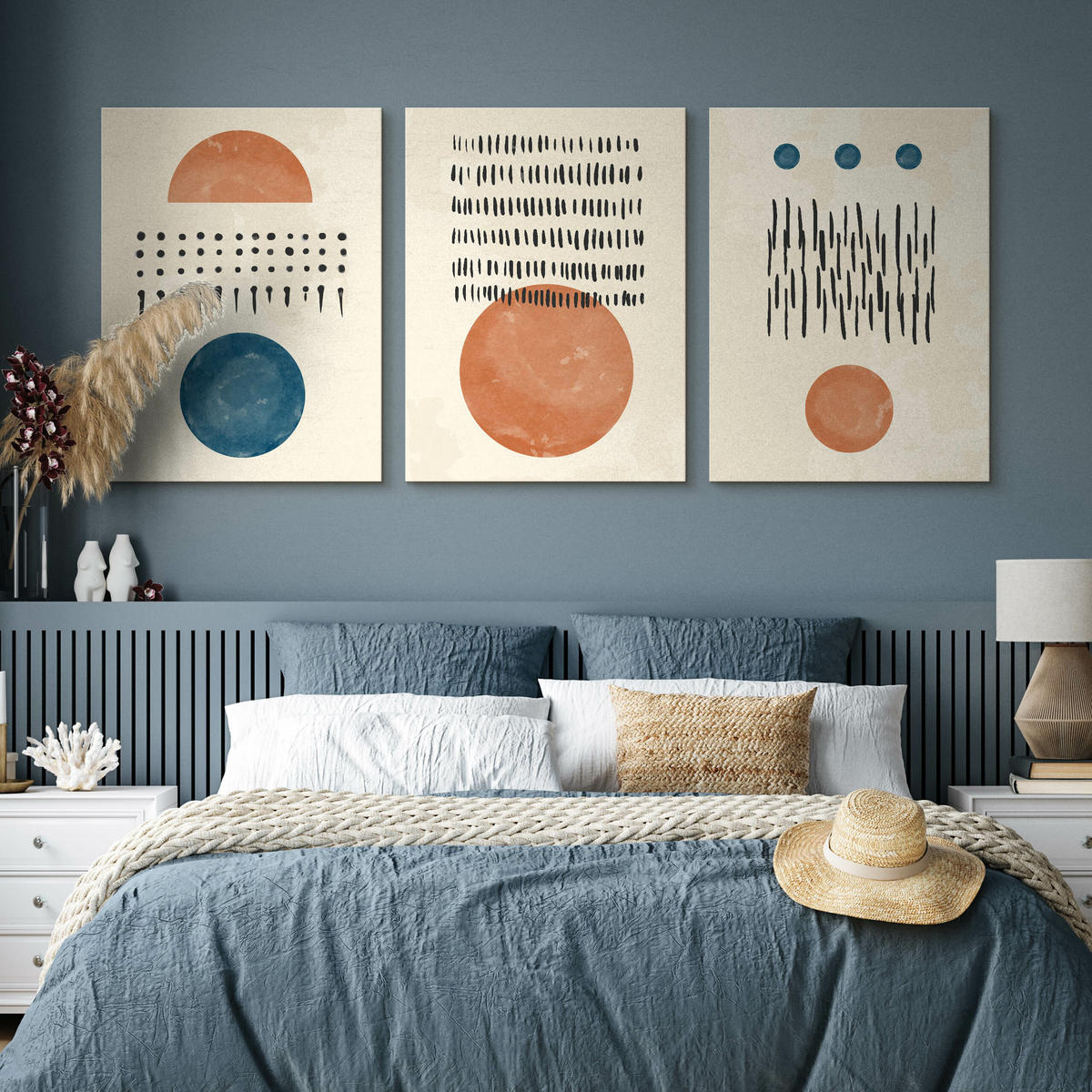 LEINWANDBILDER 3-er Set Abstrakte Kunst - Türkis/Blau, Textil (90/40cm) - Muralo