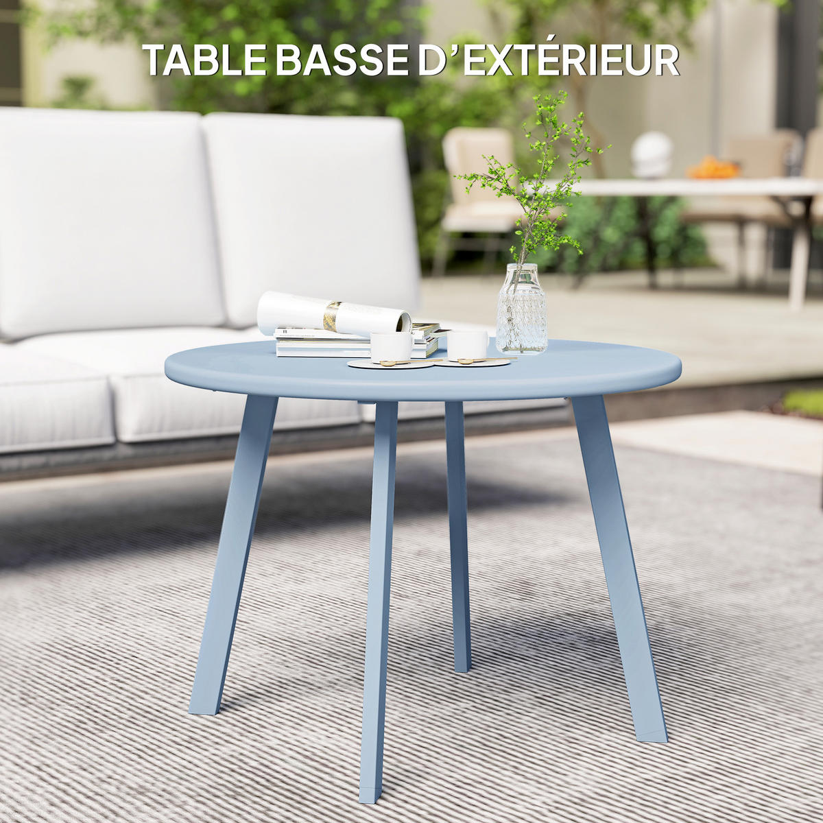 GARTENBEISTELLTISCH DE-14188 rund Ø70 cm Blau - Blau, Metall (70/70/42cm) - ComfortXL
