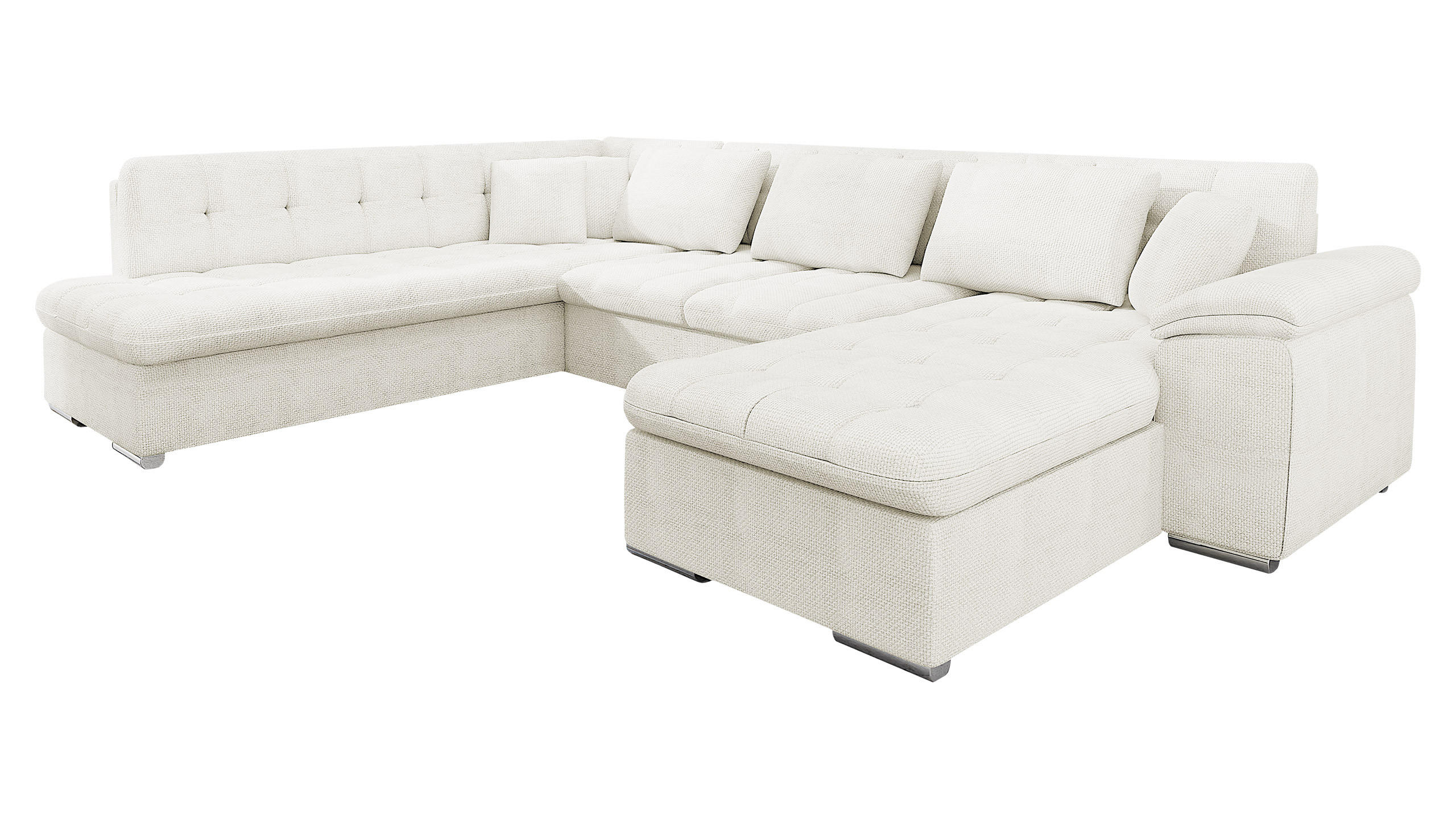 WOHNLANDSCHAFT Niko Bis, Seite: Rechts - Ecru, Holz/Textil (348/76/205cm) - MIRJAN24