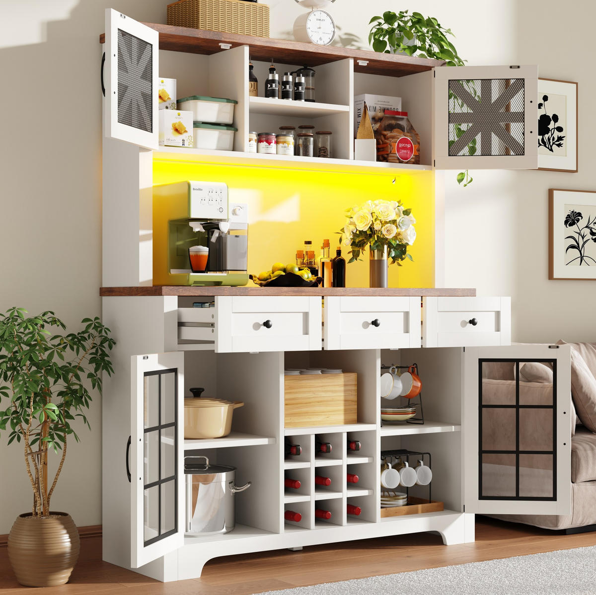 HOCHSCHRANK mit LED 120 x 40 x 180 cm MDF Glas White - Weiß, Glas (40/180/120cm) - Meubliv