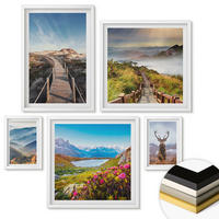 WANDBILDER 5er-Set - 50x50 cm & 20x30 cm & 40x60 cm Weißer Rahmen - Berglandschaft, See, Hirsche - Weiß, Kunststoff (40/60cm) - ArtPrintCave