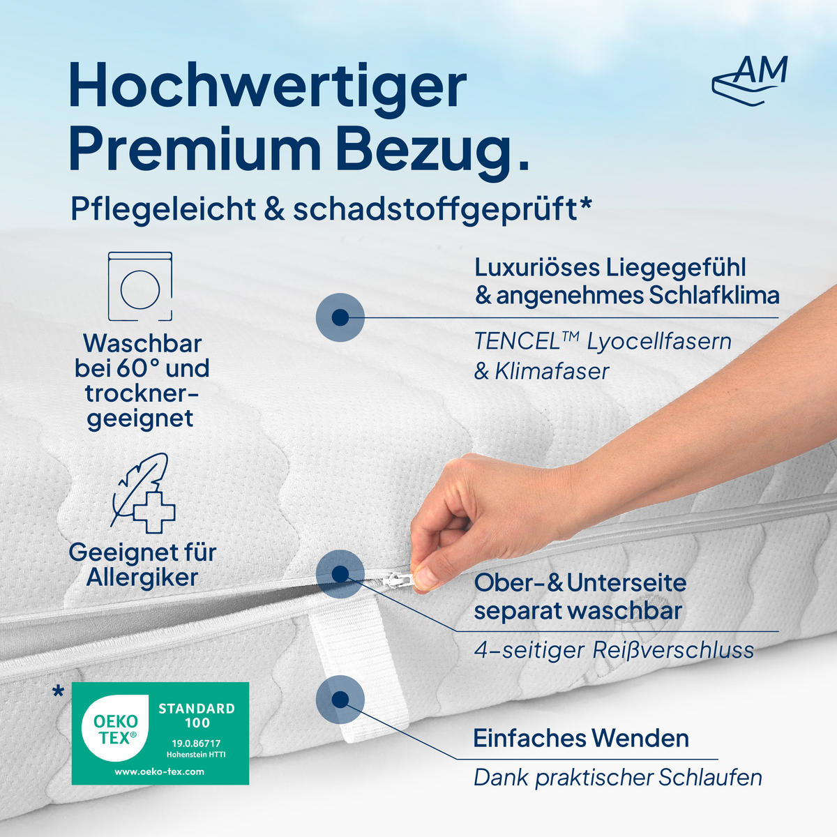 TASCHENFEDERKERNMATRATZE Premium 180/200 cm H3 - 24cm Höhe & Tencel Bezug - Weiß, Textil (180/200cm) - AM Qualitätsmatratzen