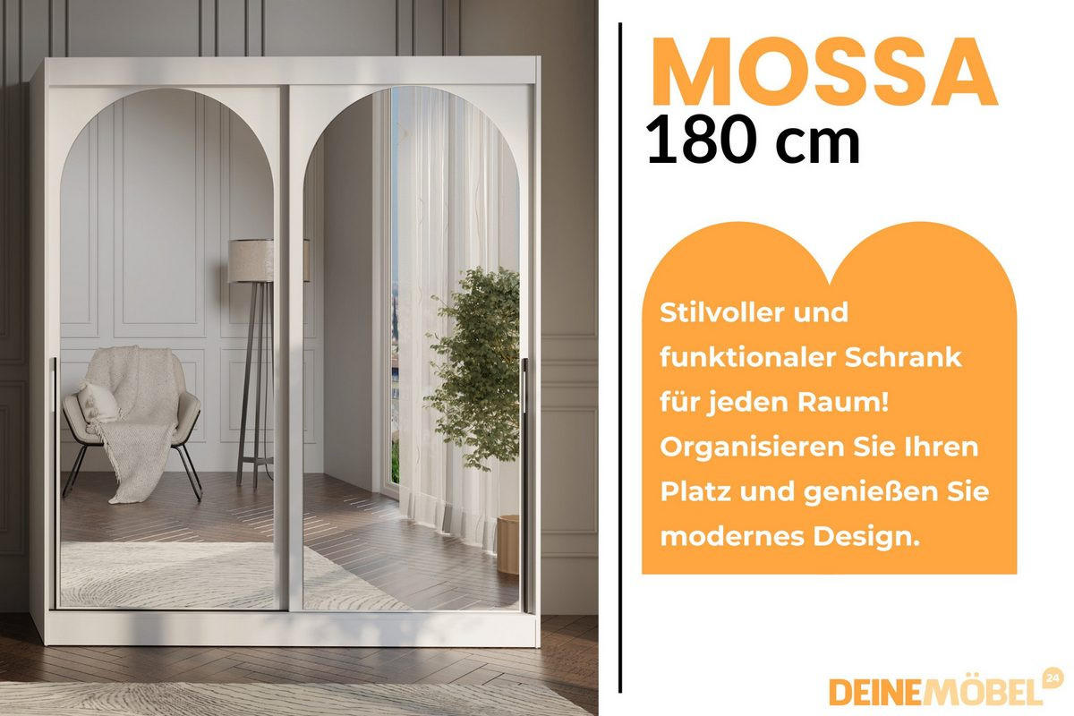 SCHIEBETÜRENSCHRANK MOSSA 180 / 215 / 65 cm in Weiß / Schwarz - Schwarz/Weiß, Holzwerkstoff (180/215/65cm) - Deine Möbel 24