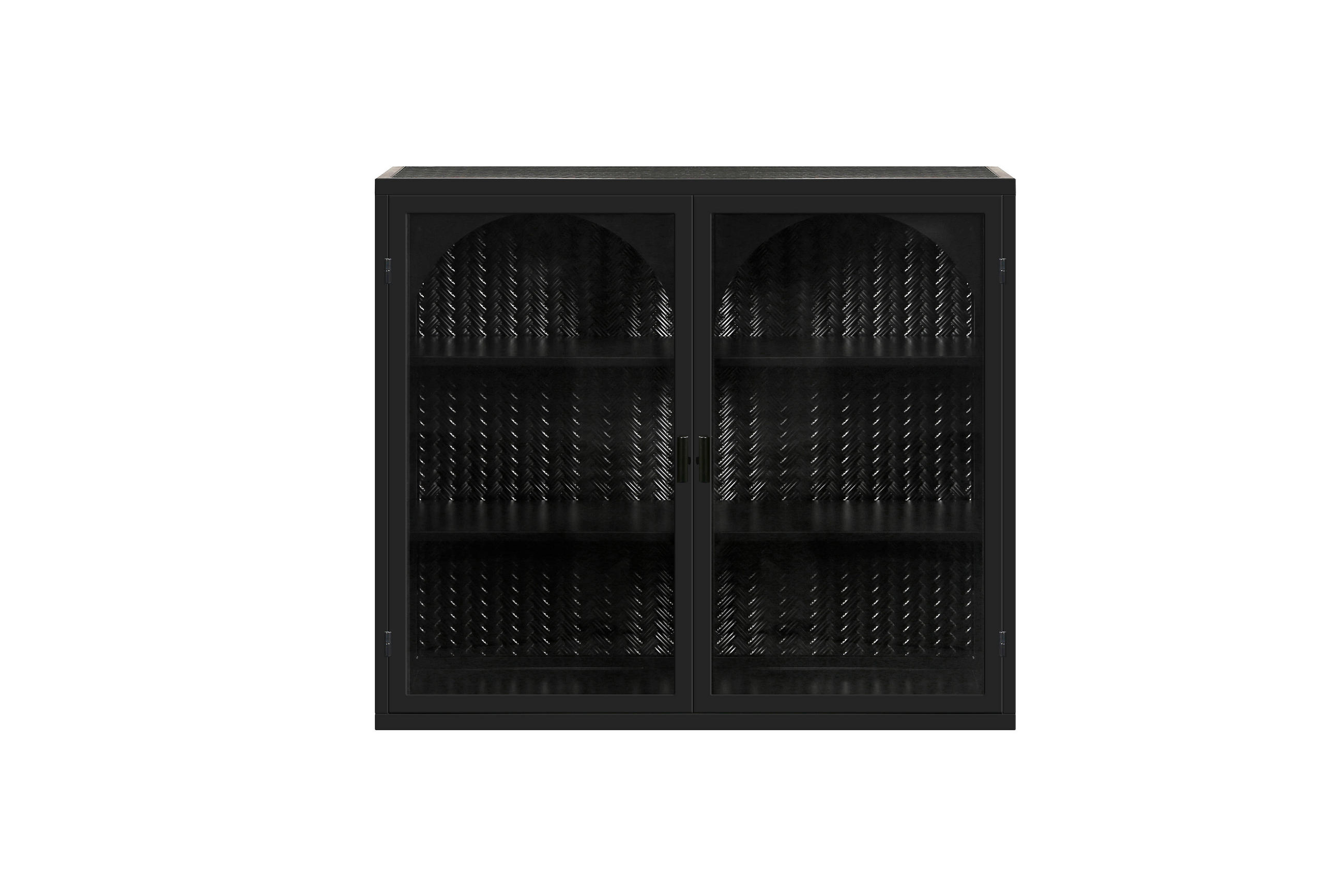 KÜCHENOBERSCHRANK 70x23x60 cm Schwarz aus Metall & Glas mit gewebtem Design & 3 Ablagen - Schwarz, Glas (70/60/23cm) - Modfu