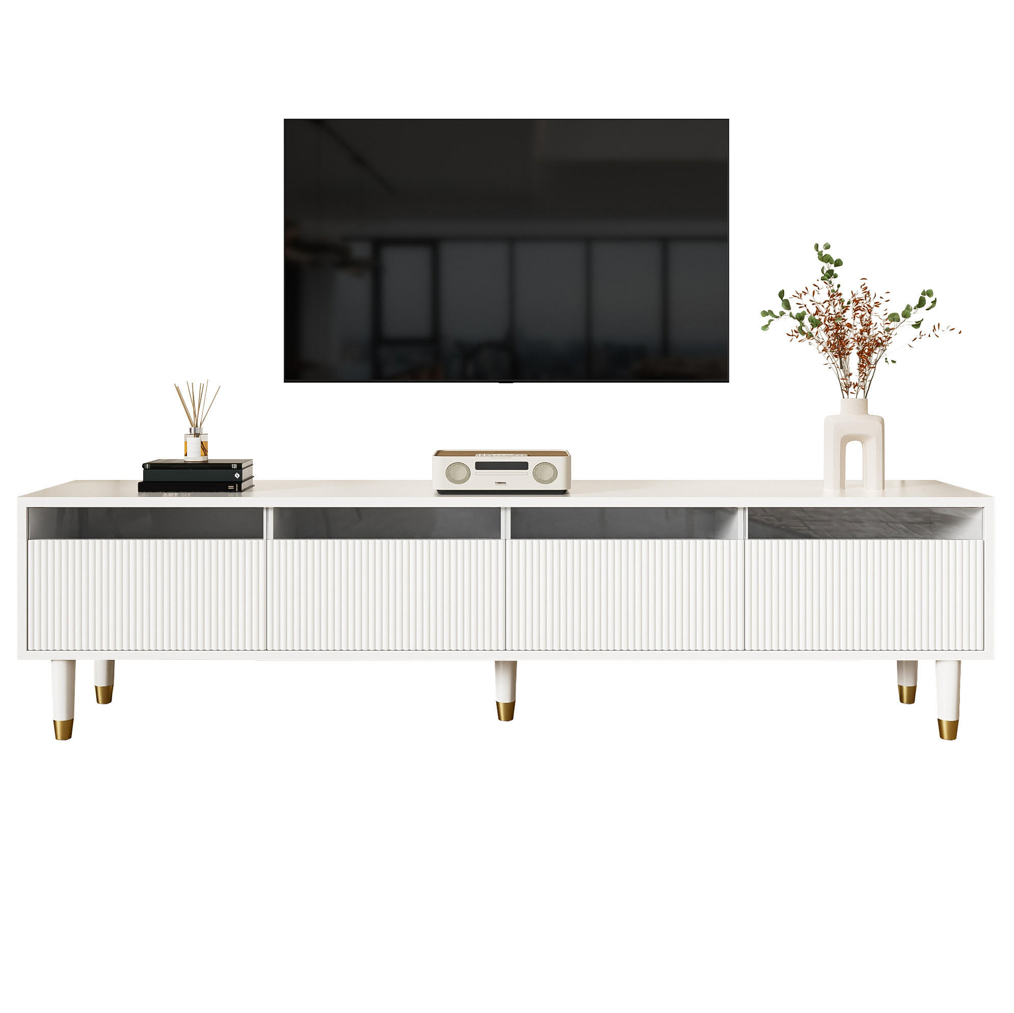 TV-LOWBOARD 178/35/45 cm mit 4 Schubladen und Kabeldurchlass in Weiß - Weiß, Holzwerkstoff (178/45/35cm) - BEAOK
