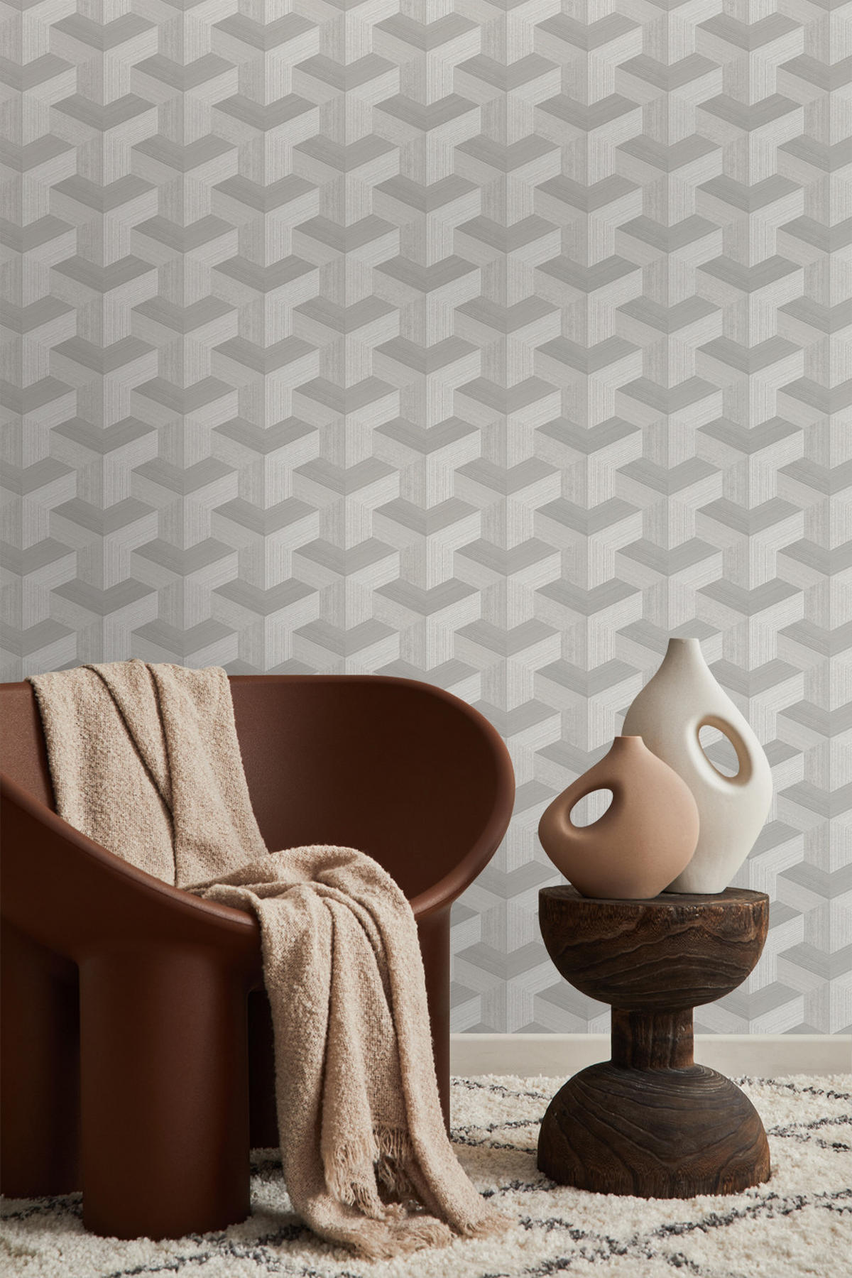 TAPETE 3D-Muster 50 x 900 cm - Grau, Papier (50/900cm) - Origin Wallcoverings