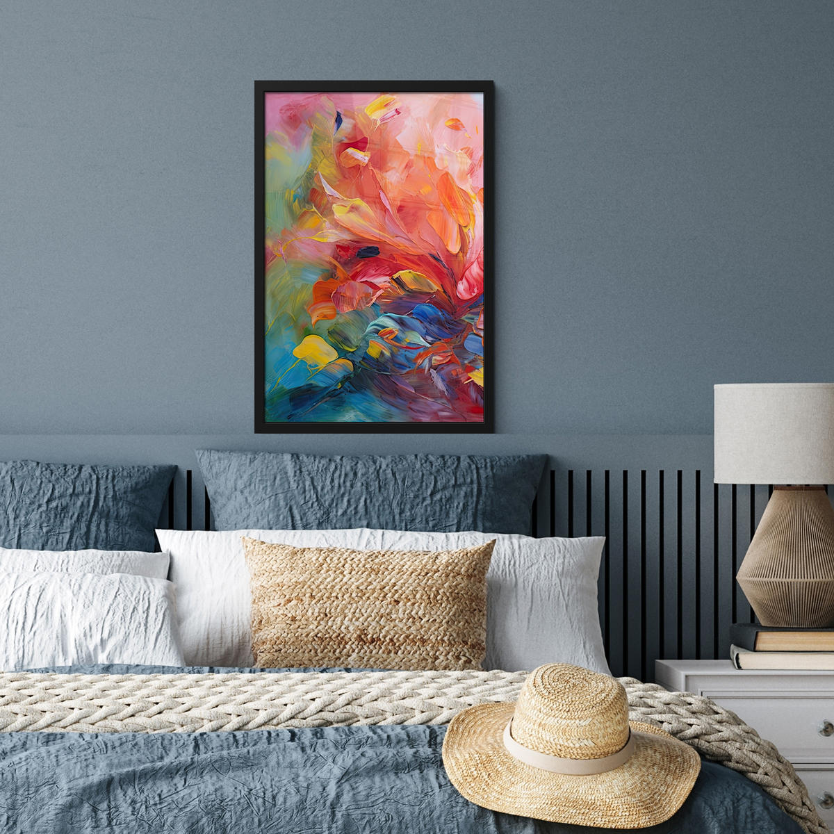 GERAHMTES BILD Ölgemälde - Kunst - Abstrakt - Farbenfroh 40x60 cm - Altrosa, Papier (40/60cm) - MuchoWow