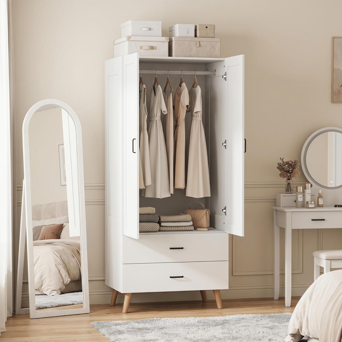 KLEIDERSCHRANK Weiß 80/54/180 cm - Weiß, Holz/Metall (54/180/80cm) - PANGIVO