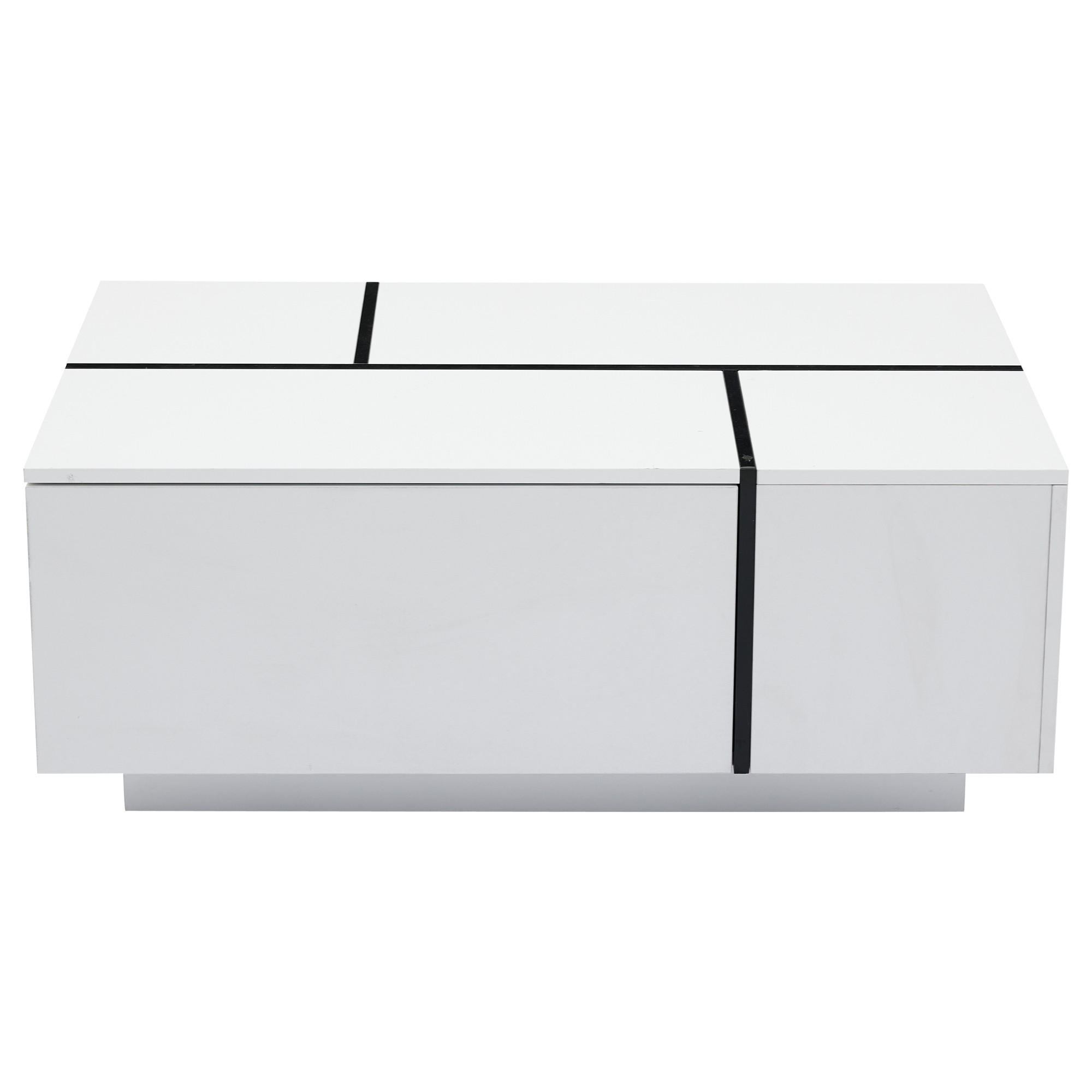COUCHTISCH 100/60/40 cm Weiß Schwarz aus Holzwerkstoff mit 4 Schubladen und Hochglanzplatte - Schwarz, Holzwerkstoff (100/60/40cm) - OKWISH