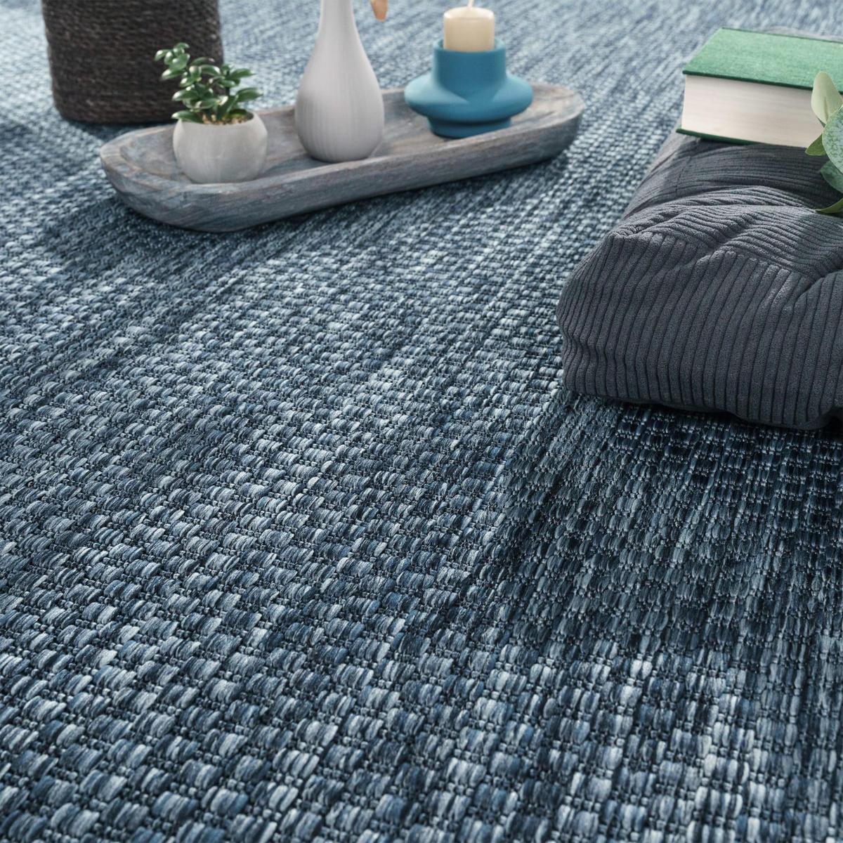 TEPPICH Kurzflor Unifarben Wohnzimmer schmutzabweisend Dunkelblau Läufer 80x250 - Blau, Textil (80/250cm) - KADIMA DESIGN