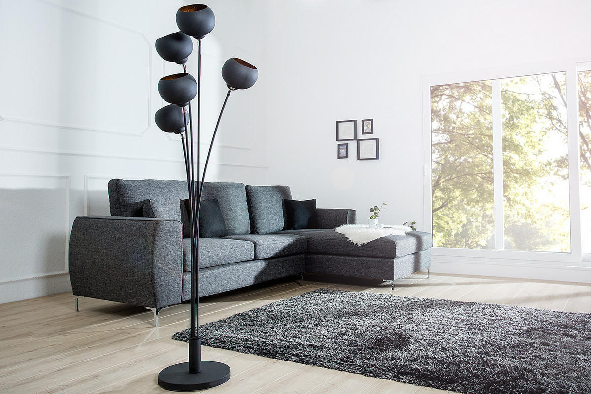 STEHLEUCHTE MAGMA Metall Schwarz 170 cm - Goldfarben/Schwarz, Metall (60/60/170cm) - riess-ambiente