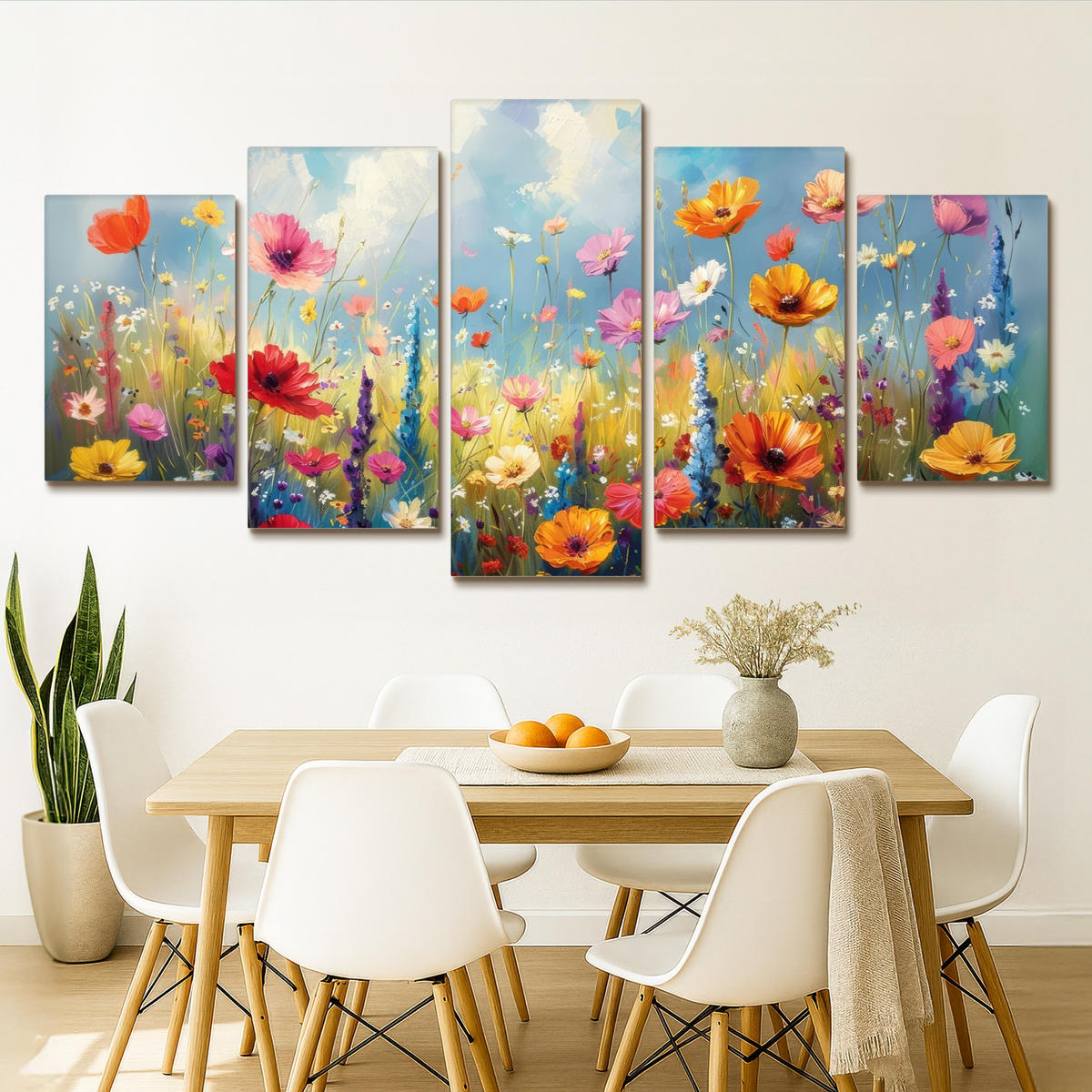 LEINWANDBILD 5er Set Blumen - Frühling - Farbenfroh - Sommerlich 200x100 cm - Orange, Textil (200/100cm) - MuchoWow