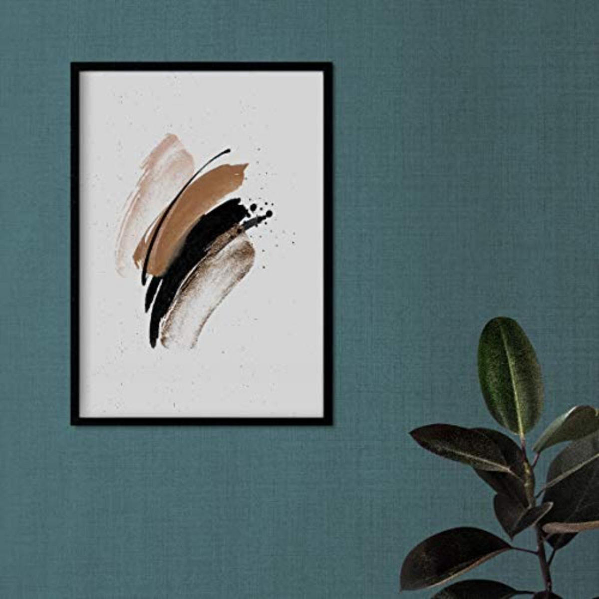 POSTER Set mit 4 Blätter und abstrakten Formen mit braunen Tönen A3 Schwarzer Rahmen - Schwarz, Papier (29.7/3cm) - Nacnic