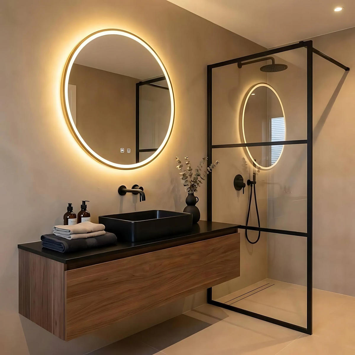 SPIEGEL Rea Led 70cm Mmj Gold - Goldfarben, Glas (70/70/4cm) - REA