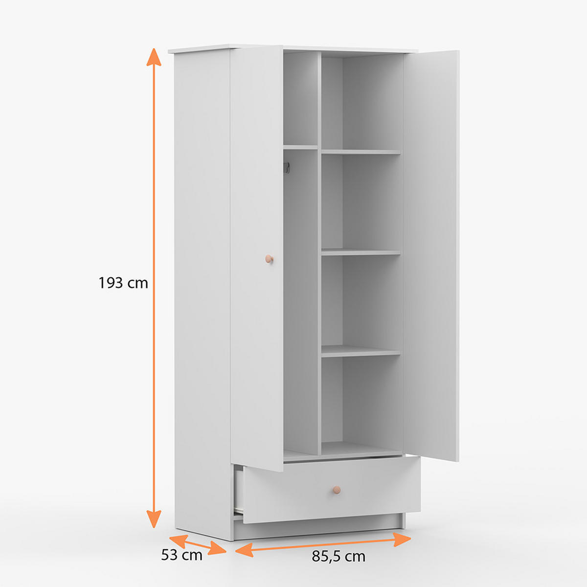 DREHTÜRENSCHRANK 85,5/193/53 cm 2-türig Olaf I Weiß + anthrazit Griffe - Anthrazit/Weiß, Holzwerkstoff/Metall (85.5/193/53cm) - imoebel24