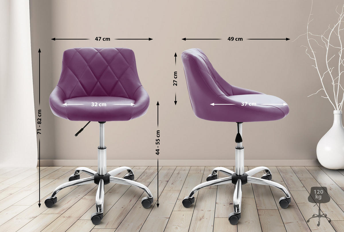 ARBEITSHOCKER Lazius Kunstleder lila - Lila, Metall (47/82/49cm) - TPFLiving