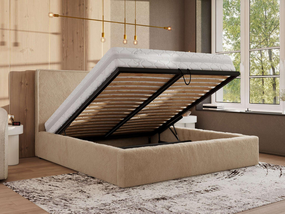 POLSTERBETT CORIVO CLASSIC 140/200 - Beige Plüsch - Schaum-Matratze - Beige, Textil (140/200cm) - MKS