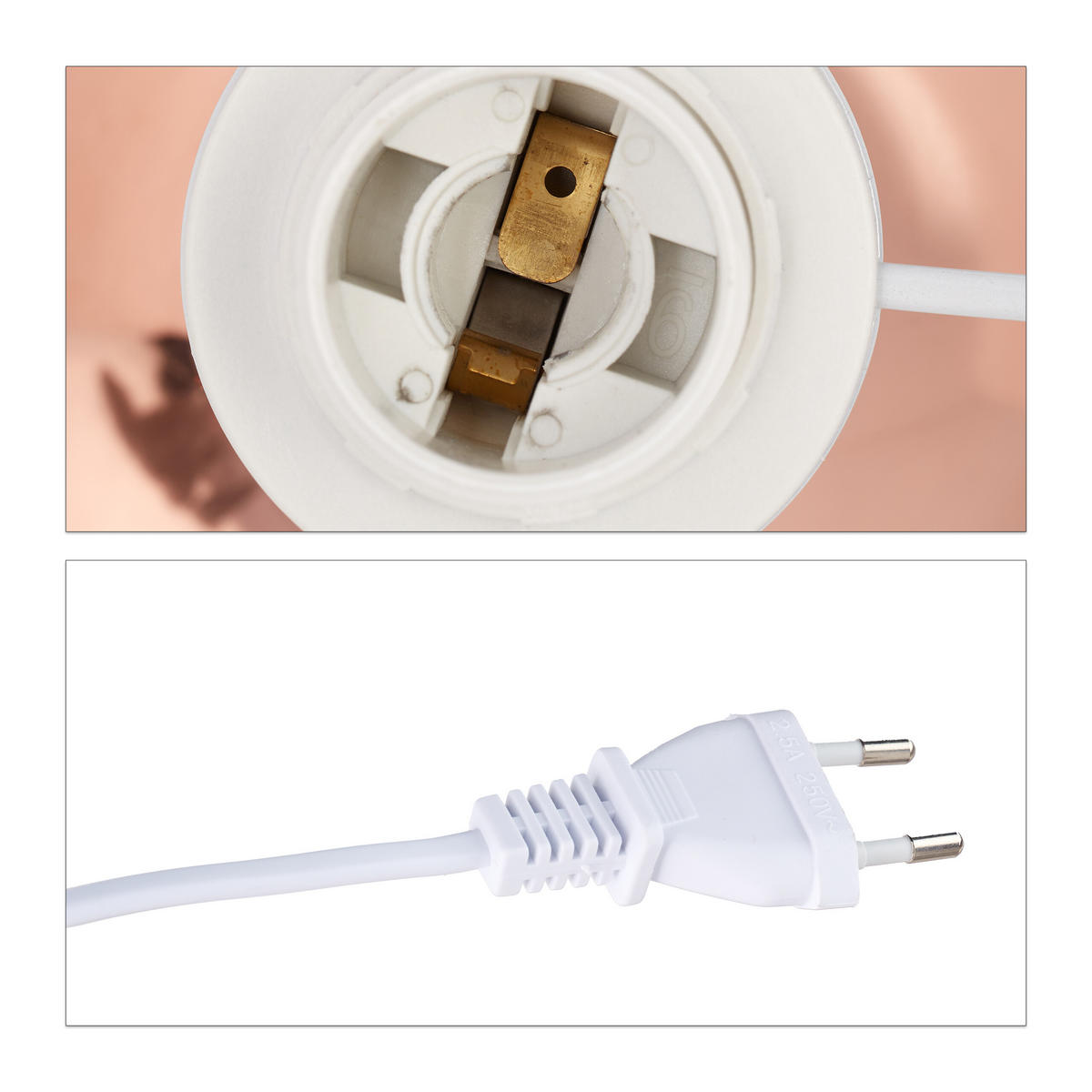 2 x Nachttischlampe - Roségold, Kunststoff/Textil (18/18/33.5cm) - Relaxdays