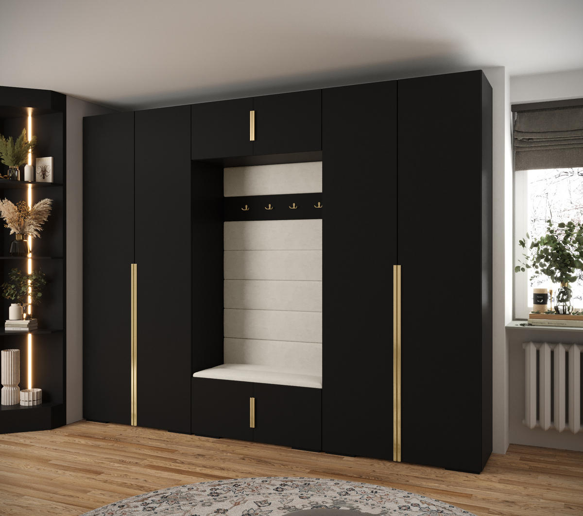 GARDEROBEN-SET 236,7/300/47 - Goldfarben/Schwarz, Holz/Kunststoff (300/236.7/47cm) - Abiks Möbel