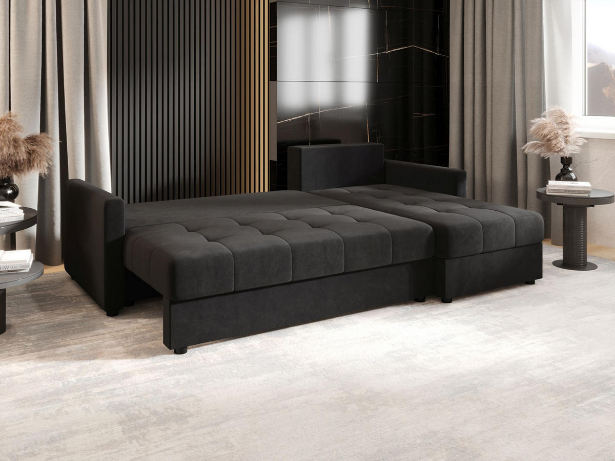 ECKSOFA MOS L BIS Itaka 27 Rechts mit Schlaffunktion - Dunkelgrau, Textil (220/143cm) - Bedante