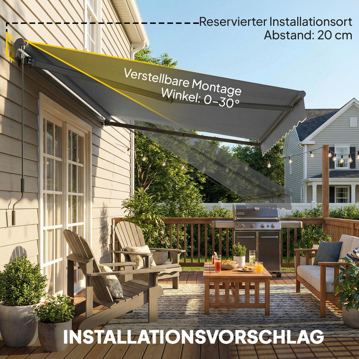 GELENKARMMARKISE Metall Polyester Dunkelgrau - Dunkelgrau, Textil (300/23/350cm) - Outsunny