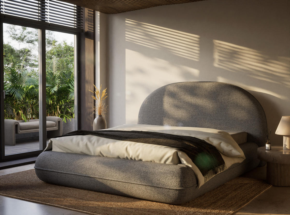 POLSTERBETT Koji Grau 160/200 cm im Webstoff - Schwarz/Naturfarben, Holz/Holzwerkstoff (160/200cm) - Maison de Reve