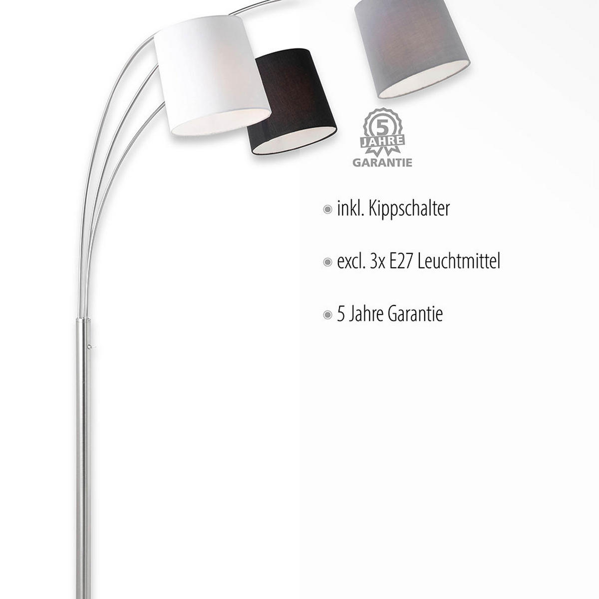 LED STEHLEUCHTE Metall Textil Silber - Silberfarben, Textil (100/70/190cm)