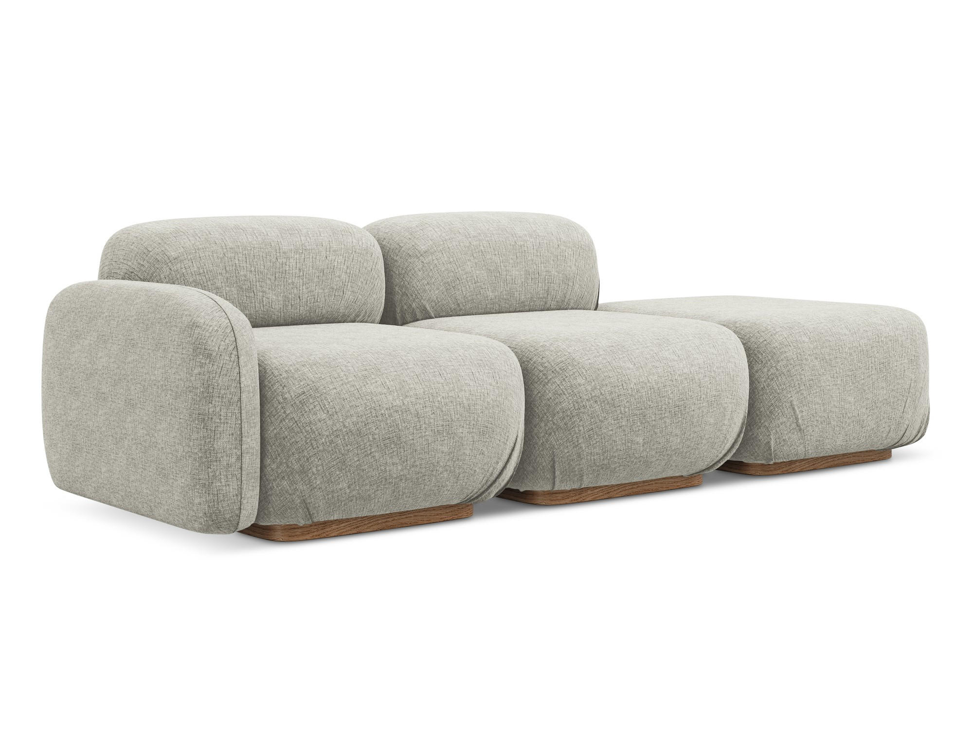 3-SITZER SOFA Rechts Chenille Stoff Grau - Silberfarben/Braun, Holz/Textil (258/73/95cm) - Makamii